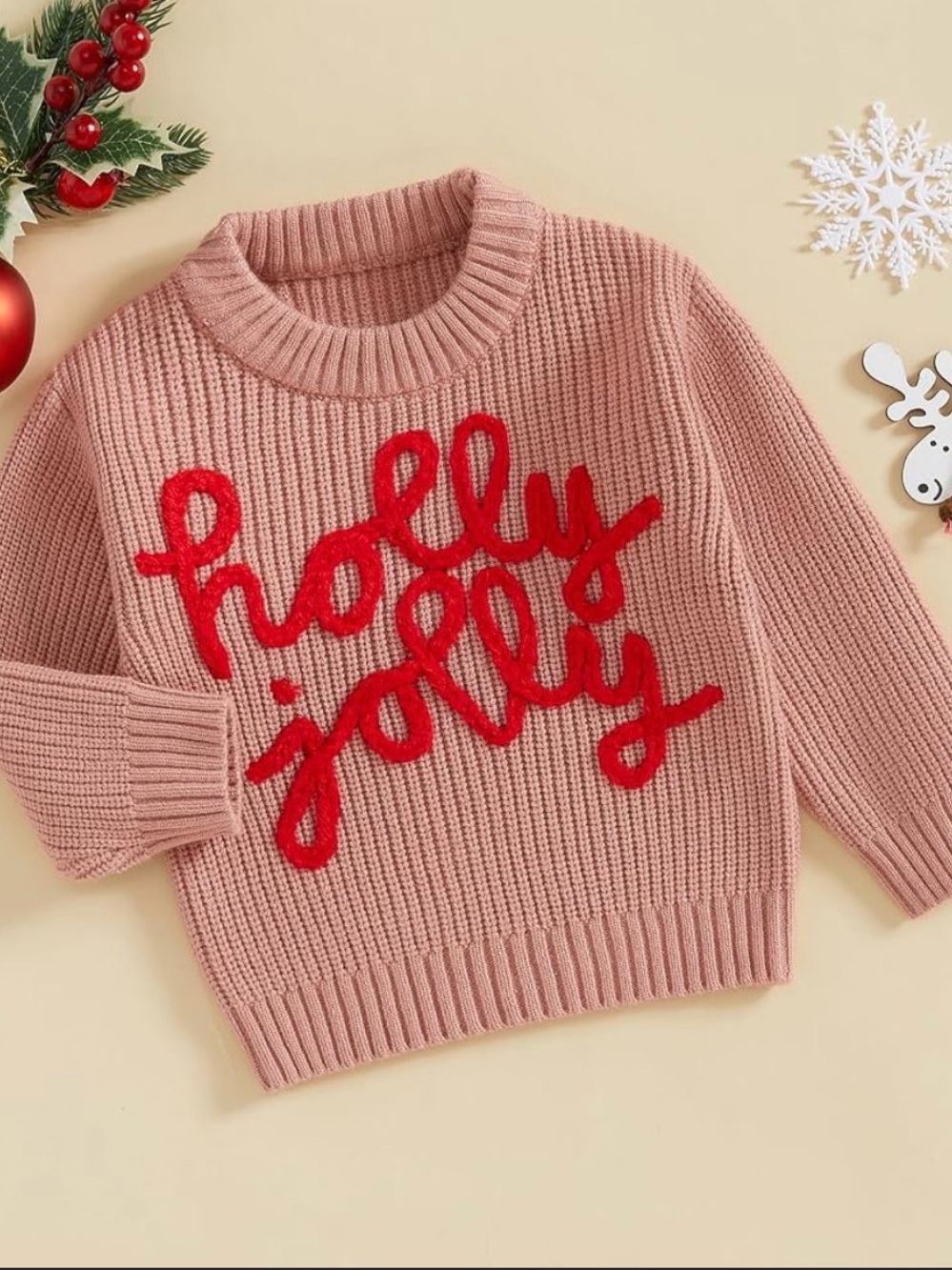 Like New Kids Pink 'Holly Jolly' Knit Sweater
